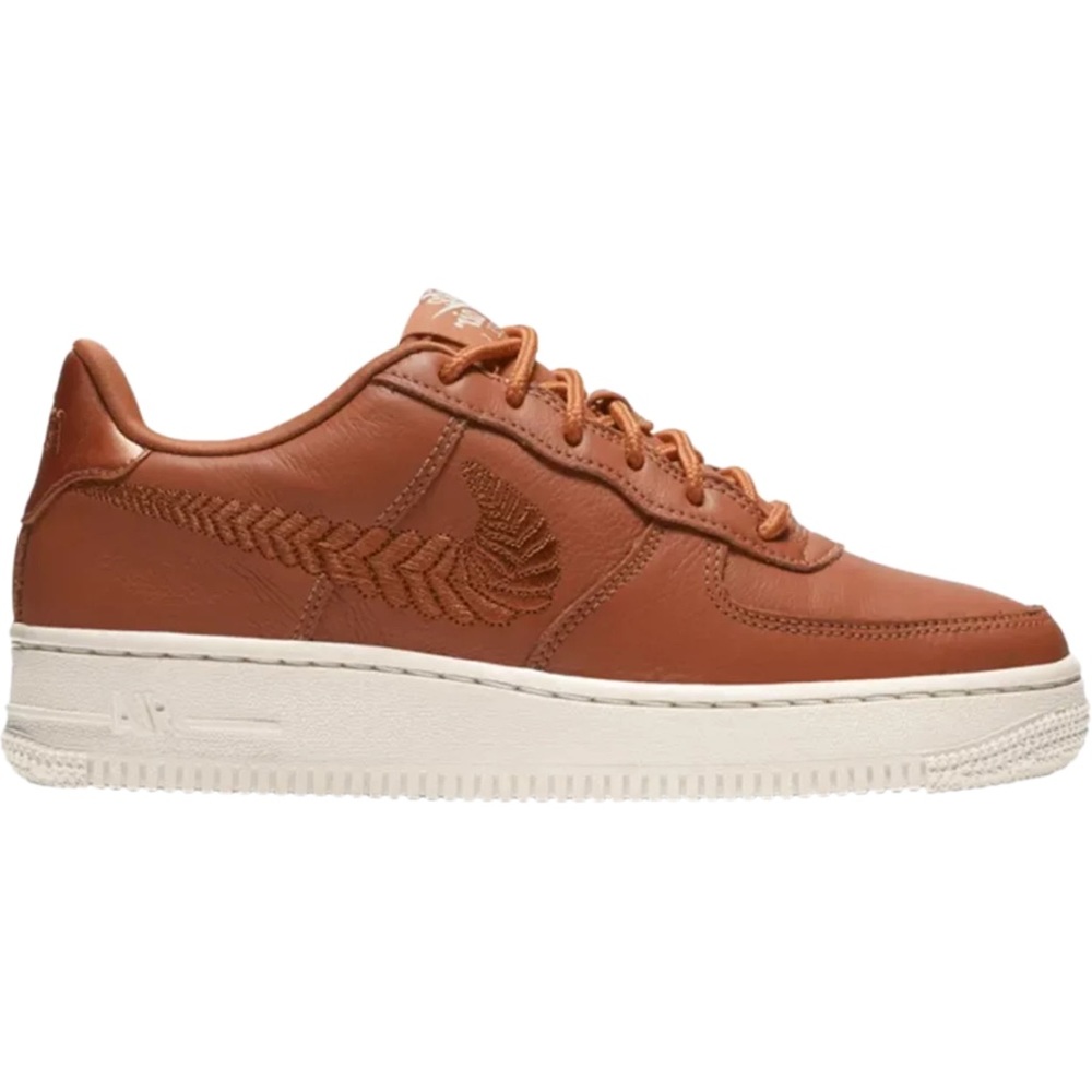 Nike Air Force 1 Low GS Premium Embroidered Swoosh in Tan — Size 3.5Y